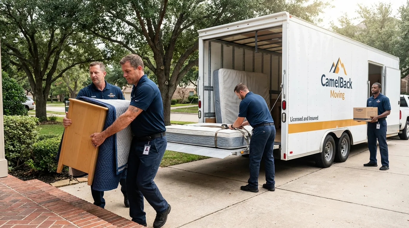 Crew loading residential truck for cross-state move from Minneapolis, KS