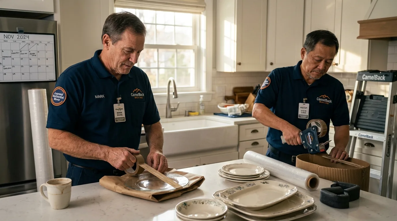 Professional crew packing kitchen dishware in Minneapolis, KS